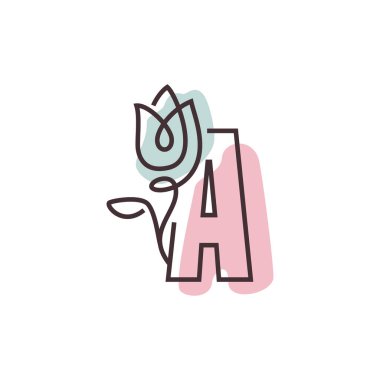 A harfi. Siyah gül alfabesi. Güzel büyük harfler.