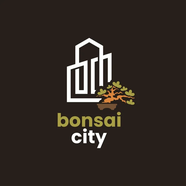 Εικονογράφηση Διάνυσμα Γραφική Γραμμή Τέχνης Πόλη Συνδυασμό Bonsai Κατάλληλο Για — Διανυσματικό Αρχείο