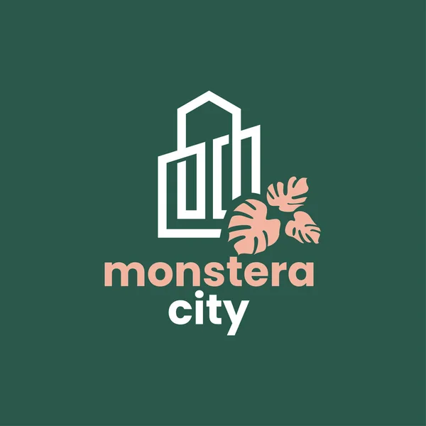 Illustration Vector Graphic Line Art City Combined Monstera Fit Business — 스톡 벡터
