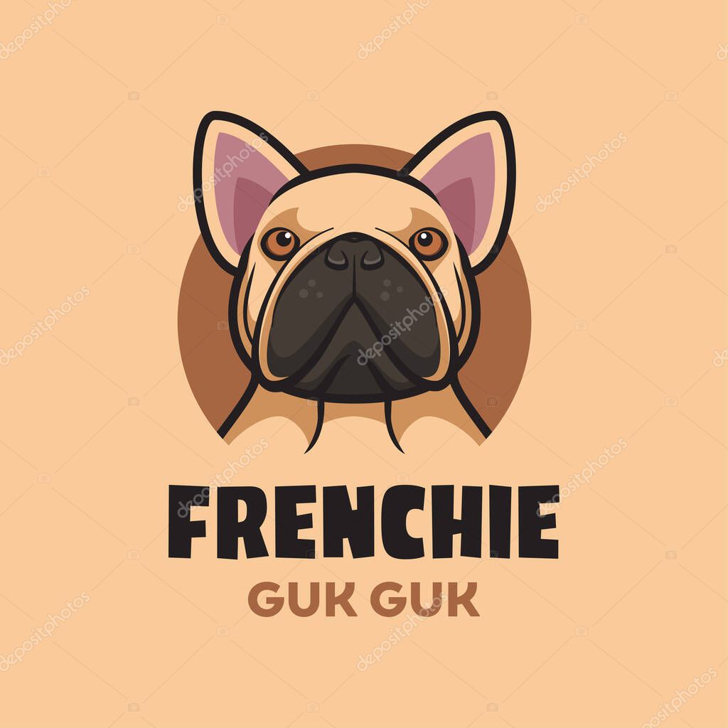 Brown frenchie dog cartoon mascot logo head, retro style