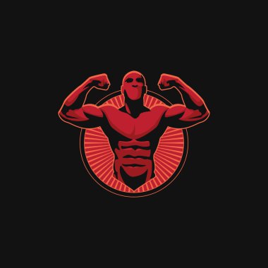 Ön çift kaslı vücut geliştirici. Rozet, spor sembolü..