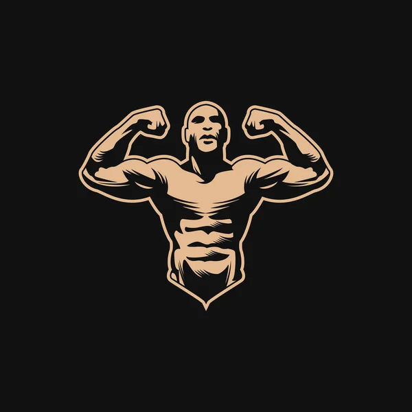 Bodybuilder Double Biceps Avant Badge Symbole Sportif Style Rétro — Image vectorielle