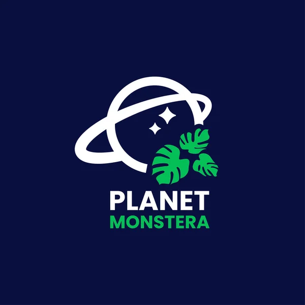 Illustration Vektorgrafik Des Monstera Blatt Kombinationsplaneten — Stockvektor