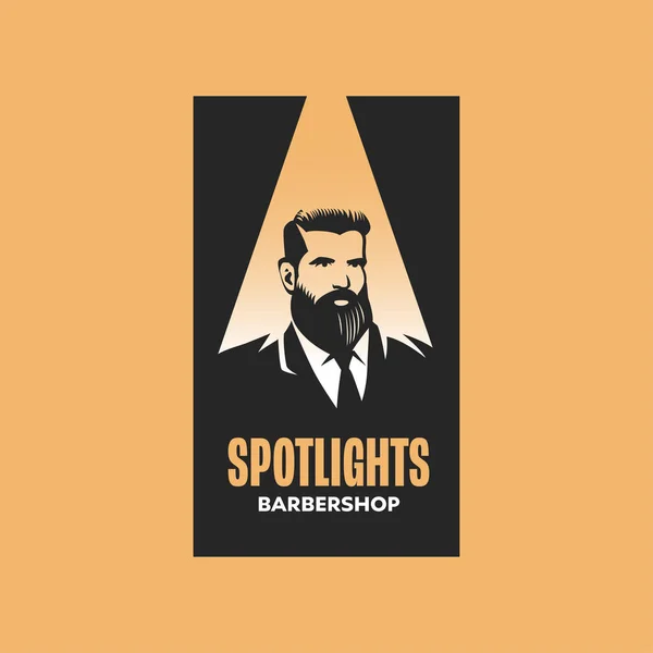 Spotlights Barbershop Vector Illustration Hipster Man Mustache Beard Suit — Stock Vector