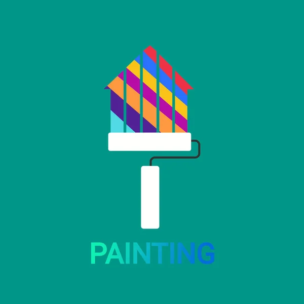 Duvar fırçası logo vektörü, duvarı gökkuşağı renkleriyle boya, vektör illüstrasyonu