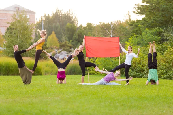 Group Yogis Nature Flag — Stock Photo, Image