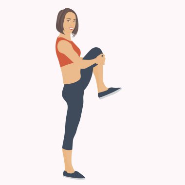 İyi vücutlu güzel kız egzersiz yapıyor ya da ısınıyor.