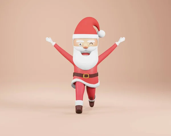 3D渲染 新年快乐 圣诞贺卡 圣诞老人跳跃设计理念 — 图库照片