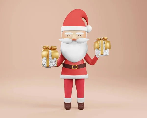 Renderowania Święty Mikołaj Prezentem Wesołych Świąt Święty Mikołaj Trzyma Pudełka — Zdjęcie stockowe