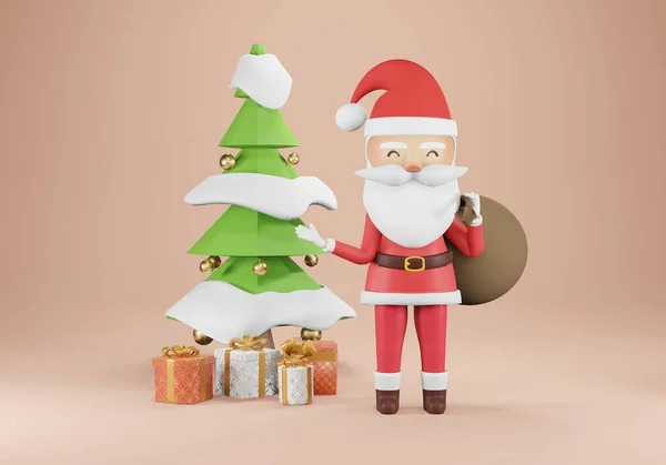 Render Árvore Natal Decorado Com Papai Noel Gnomos Que Escalam — Fotografia de Stock