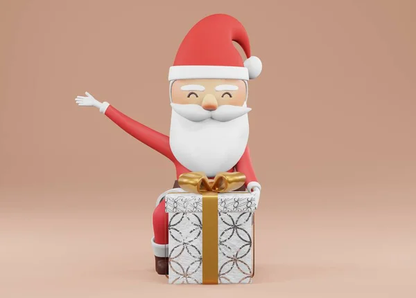 3Dレンダリング クリスマスお祝い サンタクロースのギフトボックスを開く — ストック写真