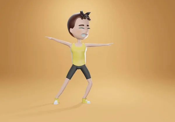 3D渲染 瑜伽男孩冥想 卡通男孩3D人物做瑜伽 — 图库照片