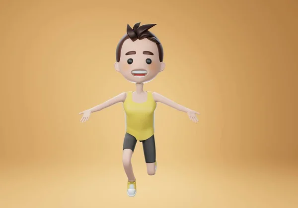 Render Mannelijk Karakter Aan Het Hardlopen Winnaar Boy Design Concept — Stockfoto
