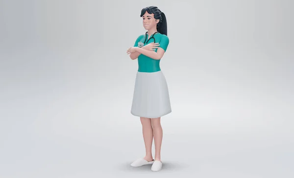 Tam Boy Kadın Doktor Üniforması Tıbbi Bir Elbise Diz Boyu — Stok fotoğraf