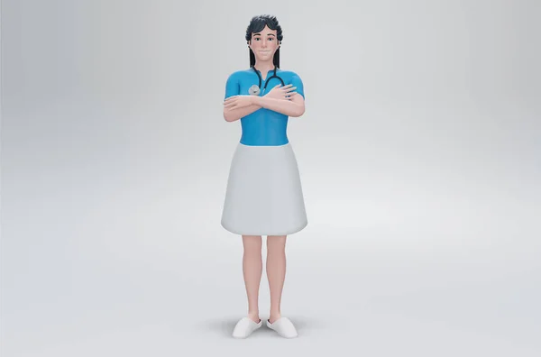 3Dレンダリング腕を組んで立つ自信の女性医師が交差 — ストック写真