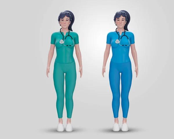 Render Cartoon Character Woman Doctor Wears Uniform Medical Clip Art — Stock Photo, Image