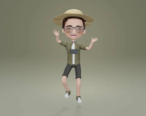 Render Tourist Cartoon Character Dance — Stock Photo, Image