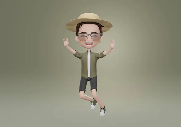 Render Tourist Cartoon Character Dance — Stock Photo, Image