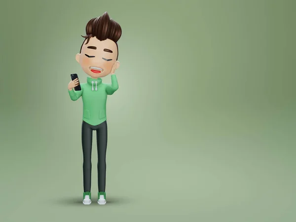 3d render , Cute boy Reading Surprising Satisfying Message in Smartphone