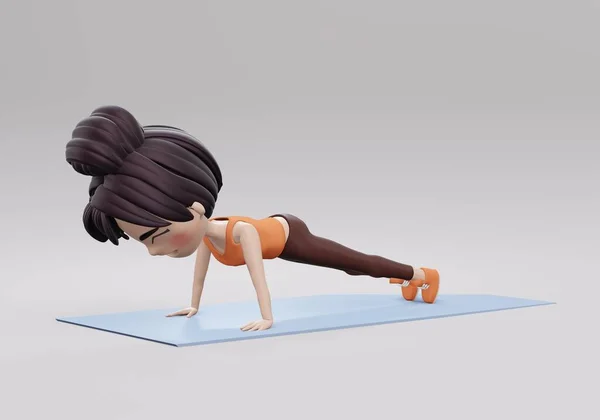 Render Las Mujeres Hacen Ejercicio Con Una Pose Archer Push — Foto de Stock