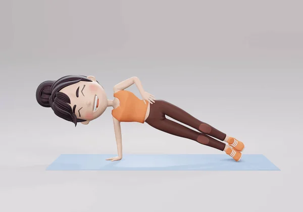 Darstellung Side Plank Female Home Workout Übungsanleitung Stretching Yoga Mädchen — Stockfoto