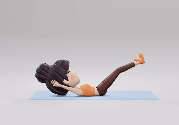 3D渲染 倒转曲柄 女人在体育馆里做着嘎吱嘎吱的动作 贝莉烧锻炼 这家伙做运动 Abs运动 健康和积极的生活方式 — 图库照片
