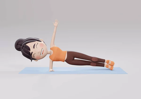 Renderowanie Side Plank Kobieta Home Workout Wskazówki Ćwiczeń Rozciąganie Joga — Zdjęcie stockowe