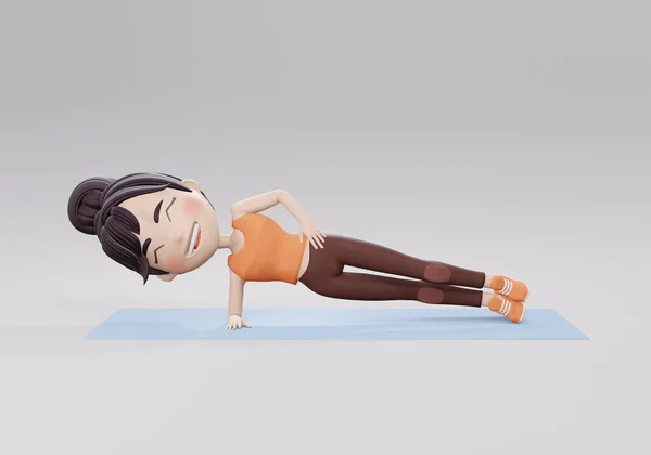 Darstellung Side Plank Female Home Workout Übungsanleitung Buntes Konzept Von — Stockfoto