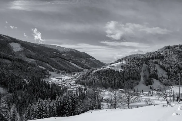 Winter landscape in the Alps, Austria, Seefeld. Snow covered valleys and mountains in winter - dreamlike places to relax. Also beautiful in black and white.