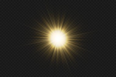 Işık efektleri, parıltı, parıltı, patlama, altın ışık, Vektör illüstrasyonu. Parlayan altın yıldızlar.