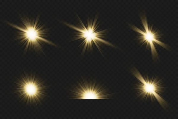 Light Effects Glare Glitter Explosion Golden Light Vector Illustration Shining — Stock Vector