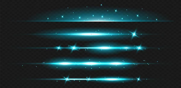 Vektorabbildung Blauer Farbe Set Von Lichteffekten Blendung Und Blitz Helle — Stockvektor
