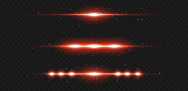 Işık ya da kırmızı neon çizgiler. Lazer ışınları. Güzel ışık yansımaları. Şeffaf arkaplanda parlayan çizgiler.