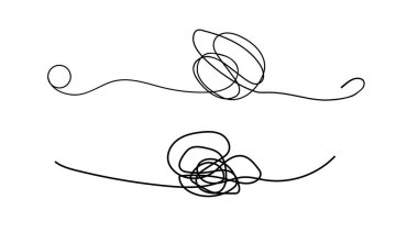 Çılgın pis replik. Serbest çizim. Siyah beyaz karalamalar, kaos karalamaları. Bir çizgi ile birbirine bağlanmış bir takım kirli top sembolleri. Vektör illüstrasyonu