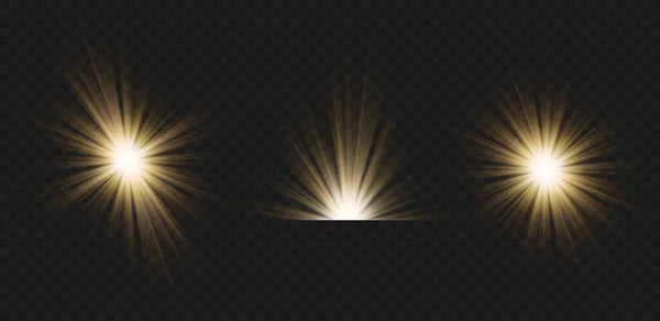 Lichteffekte Blendung Glanz Explosion Goldenes Licht Vektorillustration Glänzende Goldene Sterne — Stockvektor