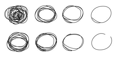 Çılgın pis replik. Serbest çizim. Siyah beyaz karalamalar, kaos karalamaları. Bir çizgi ile birbirine bağlanmış bir takım kirli top sembolleri. Vektör illüstrasyonu