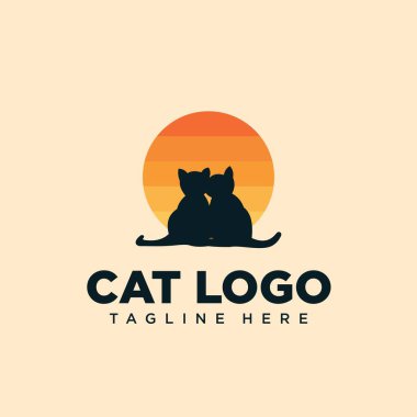 İki kedi ve günbatımı logosu tasarımı