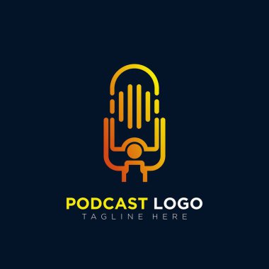  Podcast şirket sembolü için modern monoline mikrofon logosu tasarımı