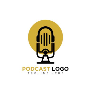 Podcast şirket sembolü için modern altın mikrofon logosu tasarımı