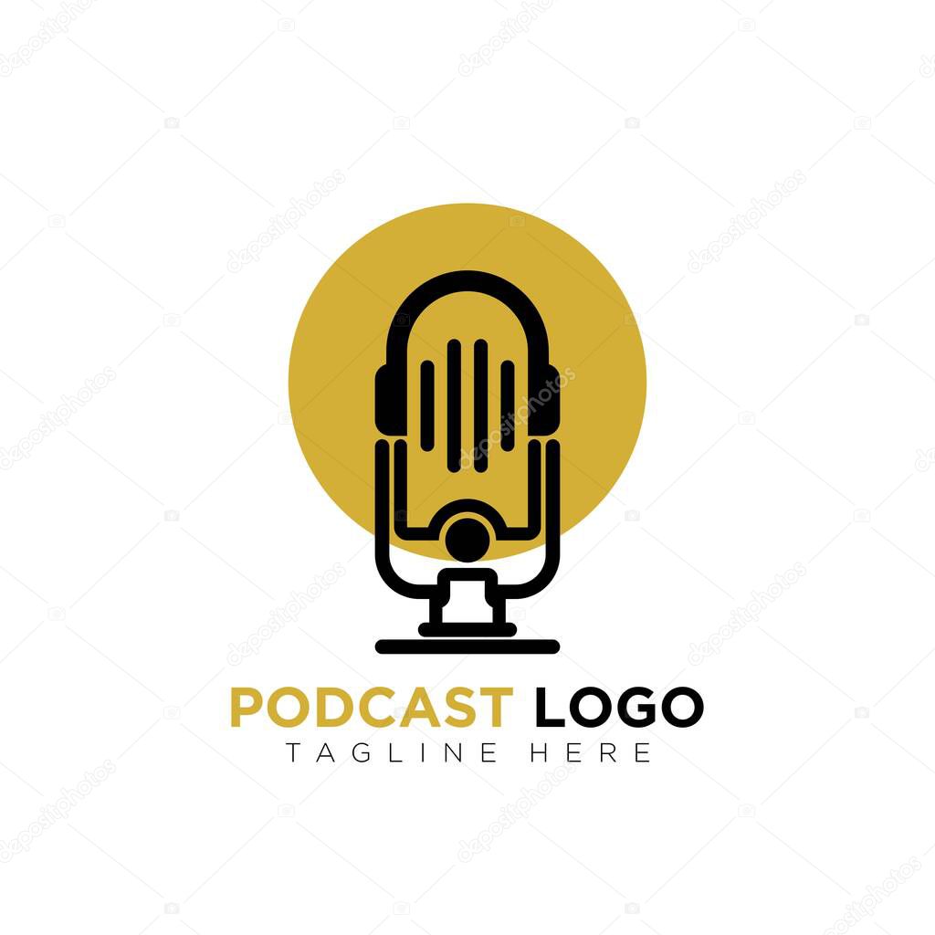 Modern gold microphone logo design for podcast business company symbol