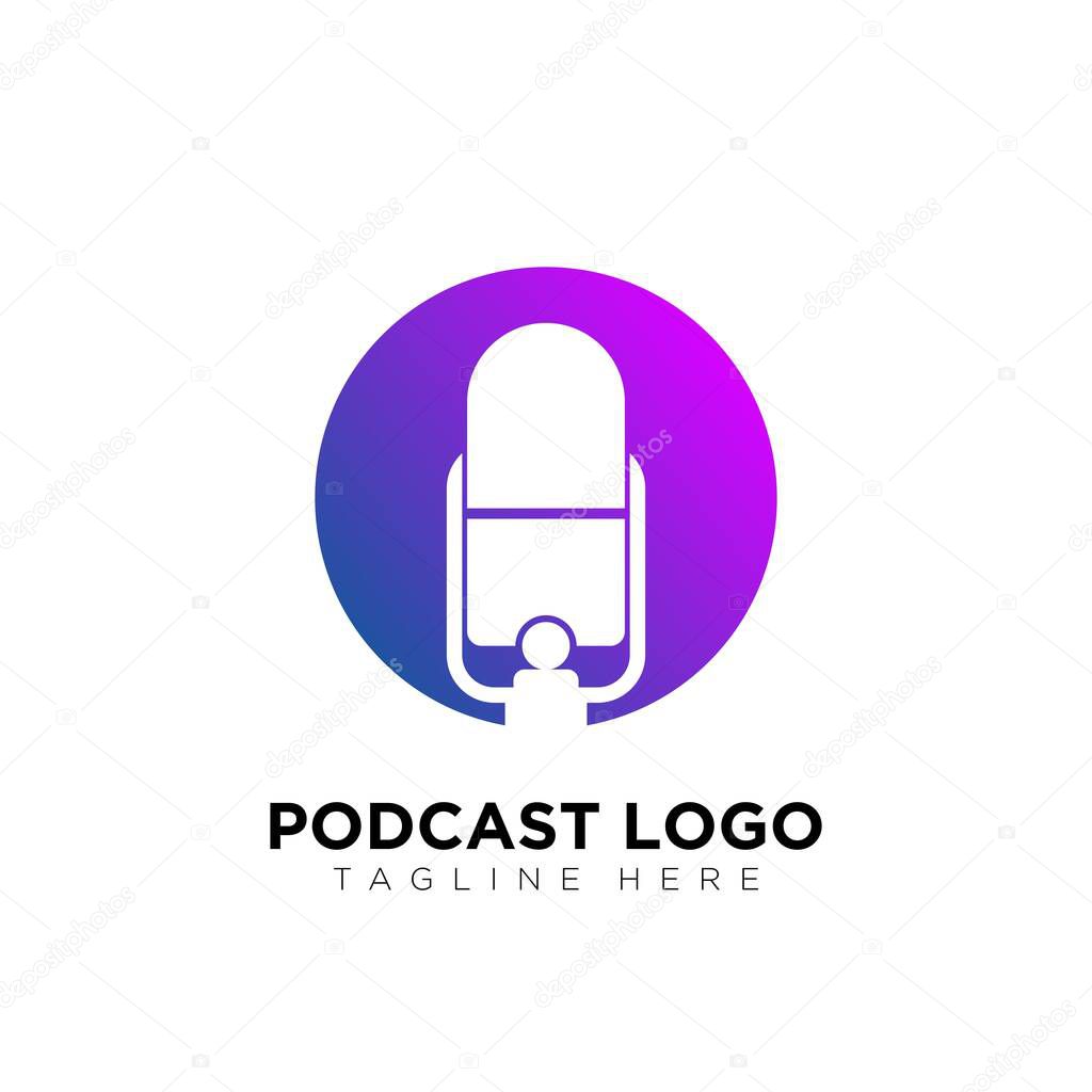  Modern microphone logo design for podcast business company symbol