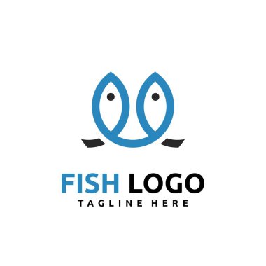 Taze deniz ürünleri veya şirket logosu simgesi amblemi için ikiz balık logosu tasarımı