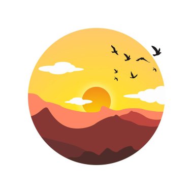 Günbatımı manzara vektör illüstrasyonu