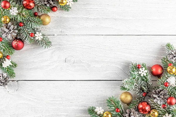 Vánoční Nebo Šťastný Nový Rok Kompozice Jedlových Větví Stromů Vánoční — Stock fotografie