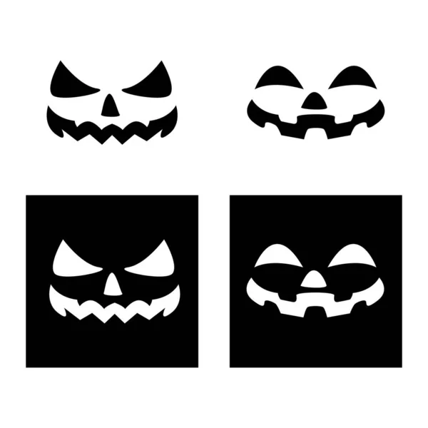 Kürbis Gruselgesichter Set Symbole Schwarze Und Orangefarbene Kürbissilhouette Helloween Herbstferien — Stockvektor