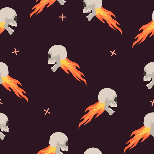 Totenkopf Flammen Feuerskelett Nahtlose Musterillustration Wallpaper Element Zufälliges Quadrat — Stockvektor