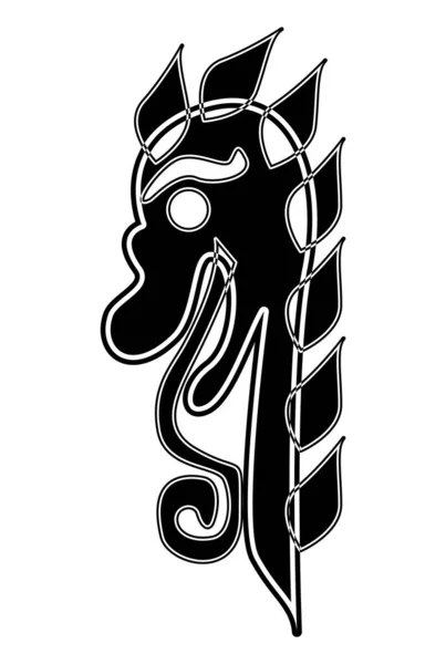 Tête Dragon Avec Longue Langue Lineart Sculpture Bois Viking Drakkar — Image vectorielle