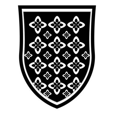 Heraldik kalkan hatlarda. Çizgili Arma Arması. Klasik kraliyet amblemi. Vektör illüstrasyonu beyaz arkaplanda izole edildi.