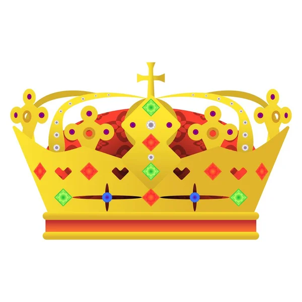 Corona Stile Realistico Classico Simbolo Reale Illustrazione Vettoriale Colorata Isolata — Vettoriale Stock