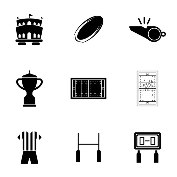 Rugby Set Icône Vecteur Stades Sifflets Emplacements Arbitres Liés Rugby — Image vectorielle